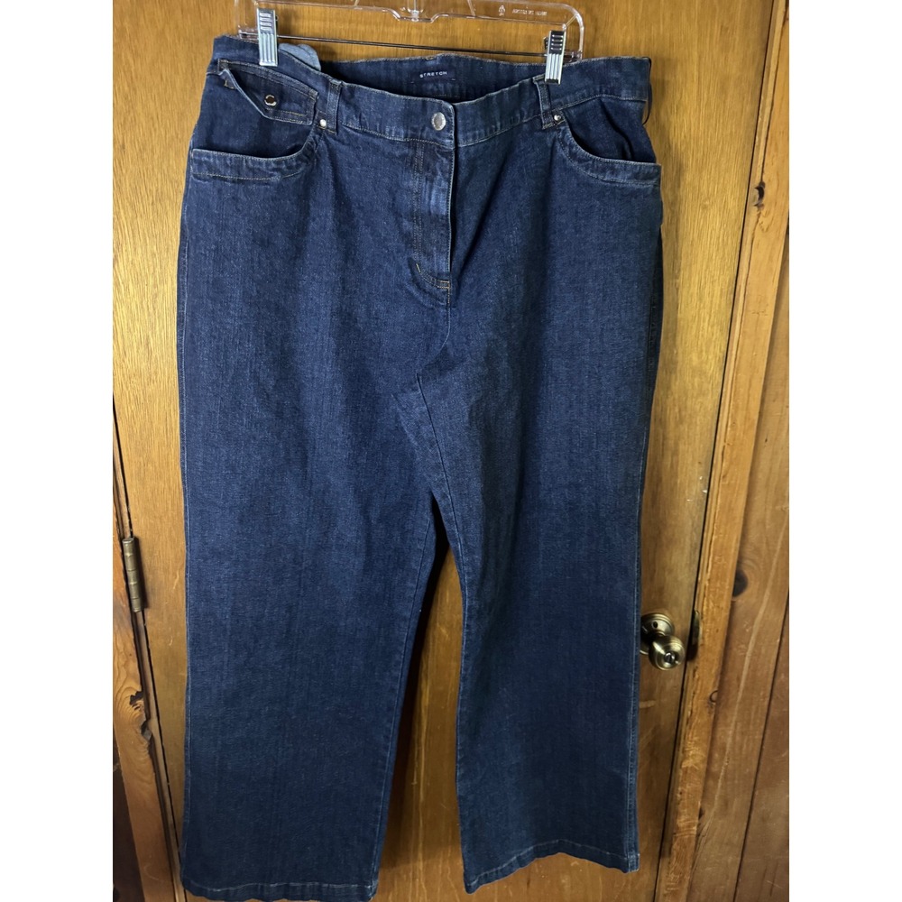Jones New York Signature Woman Dark Wash Stretch Straight Leg Jeans Blue 18W